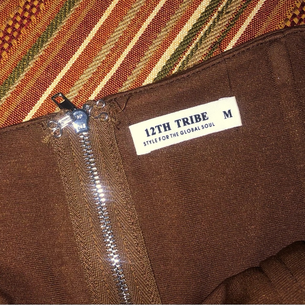 12th Tribe Brown Zipper feather crop top